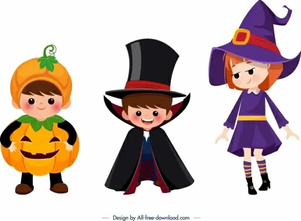 halloween kids icons cute cartoon character design