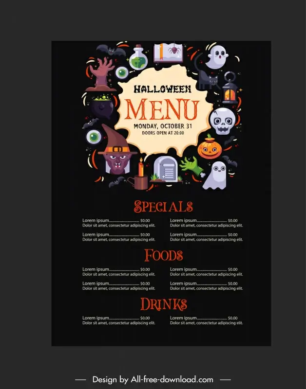 halloween menu template dark frightening elements