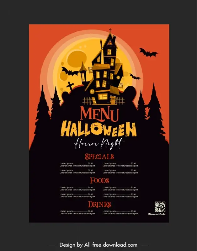 halloween menu template dark silhouette frightening elements