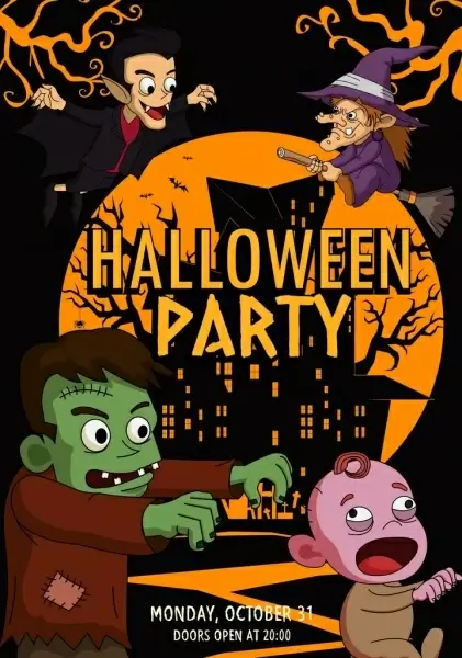 halloween party banner scary design elements dark colored