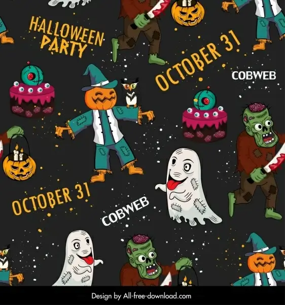 halloween pattern ghost zombie evil characters decor