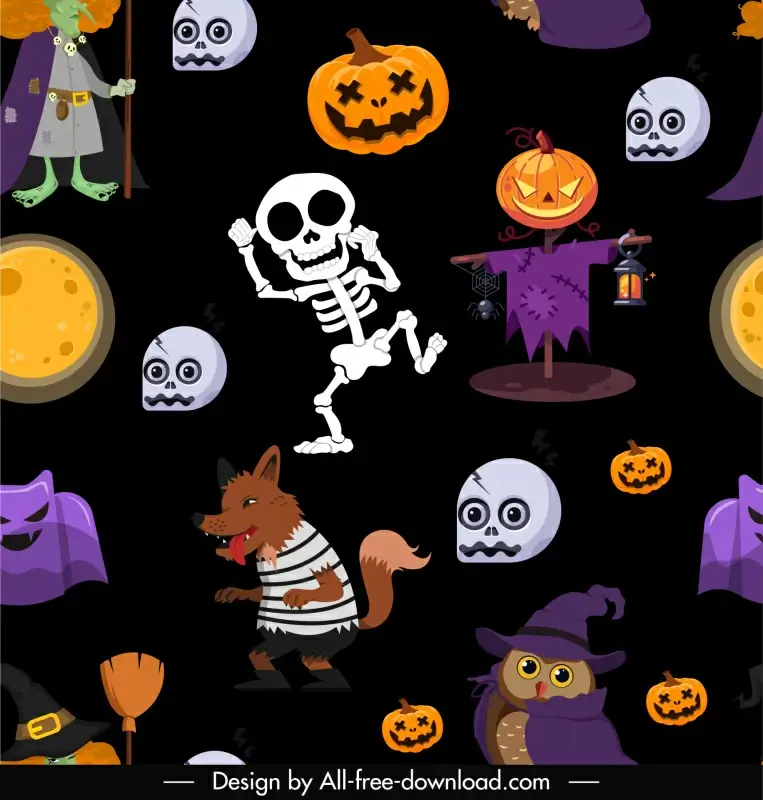   halloween pattern template repeating cartoon horror elements sketch