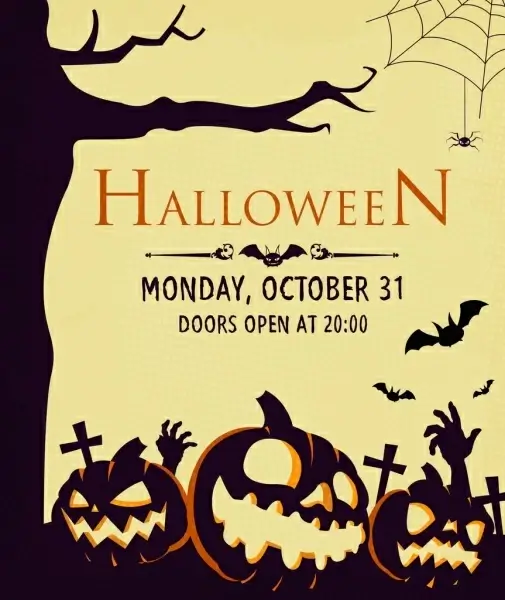 halloween poster scary pumpkins tomb spider web design