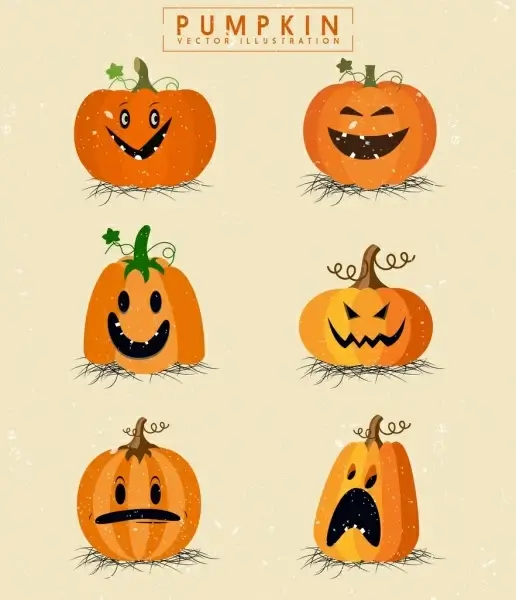 halloween pumpkin icon collection various funny emotion isolation