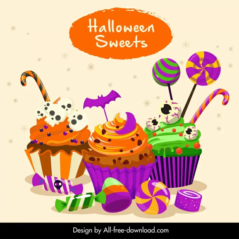 halloween sweets design elements frightening cupcakes