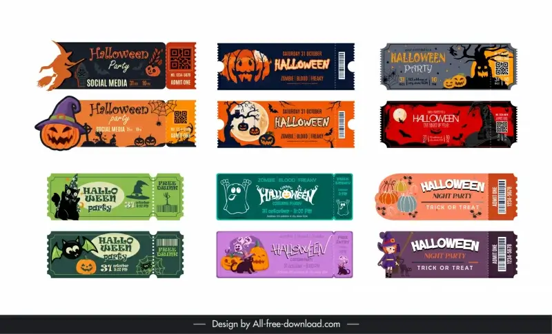 halloween tickets templates collection flat classical horizontal 