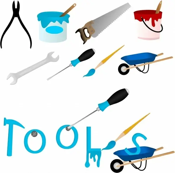 tooling objects icons colored modern sketch