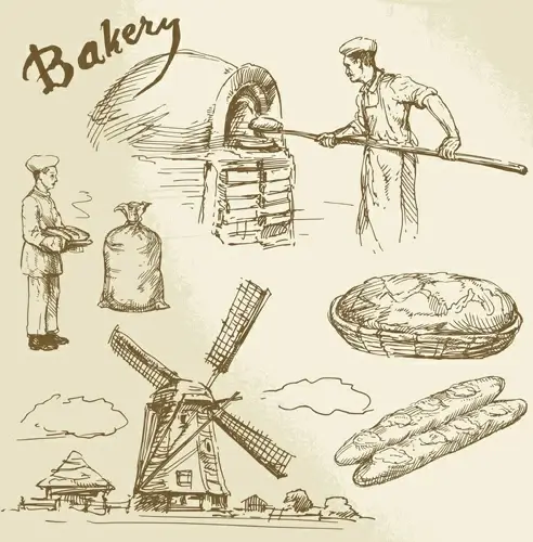 hand drawn bakery making vector