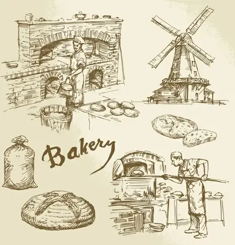 hand drawn bakery making vector