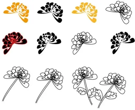 hand drawn chrysanthemum elements vector
