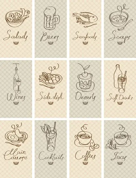 hand drawn food cards design 