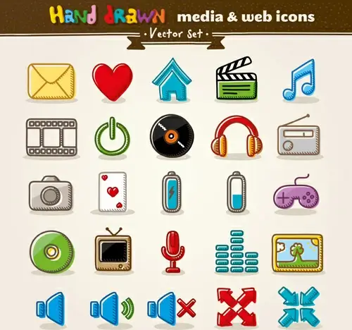hand drawn media and web vector icons