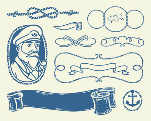 hand drawn nautical elements vector