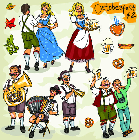 hand drawn oktoberfest and people vector
