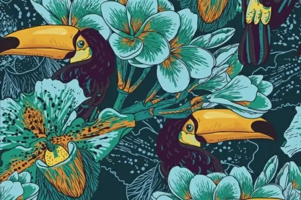 hand drawn parrot with flower vector