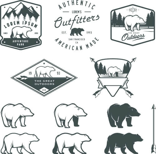 hand drawn polar bear logos vector