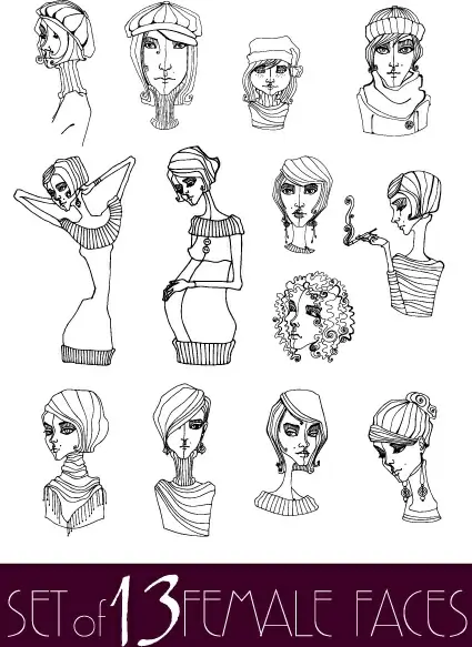 hand drawn sketches female design vector