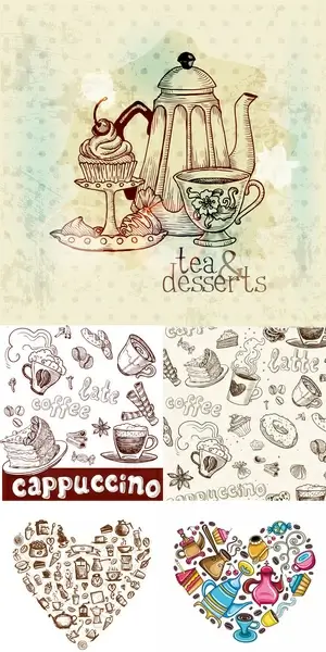 hand drawn tableware and food vector graphic