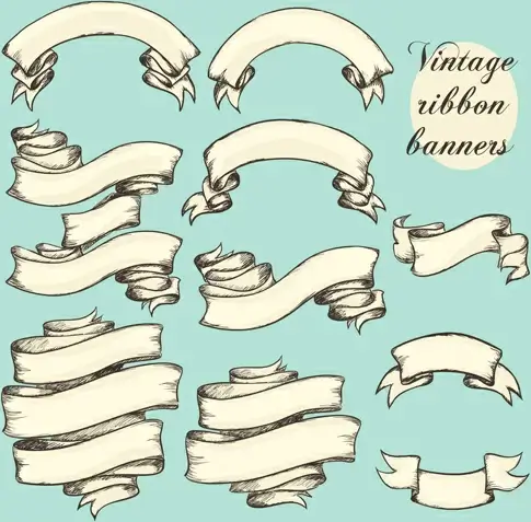 hand drawn vintage ribbon benner vector