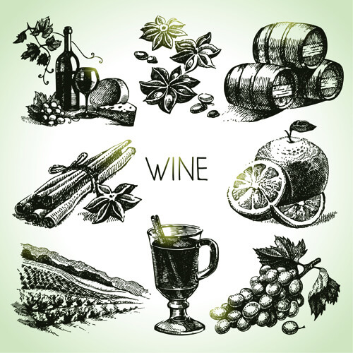 hand drawn wine design vector icons