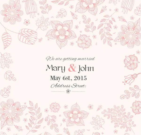 hand painted floral wedding invitation poster vector