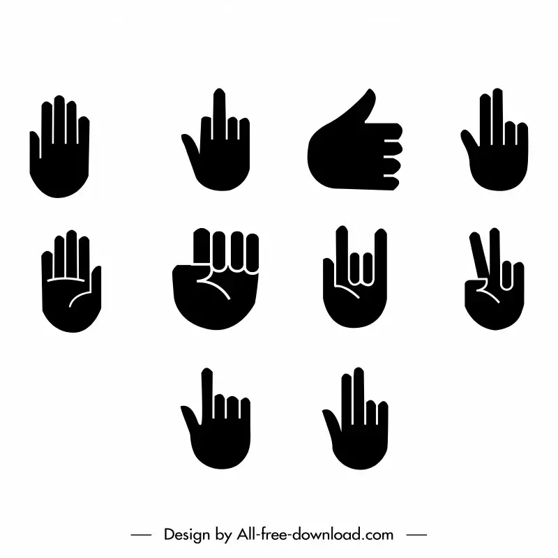 hand sign icon sets flat silhouette sketch