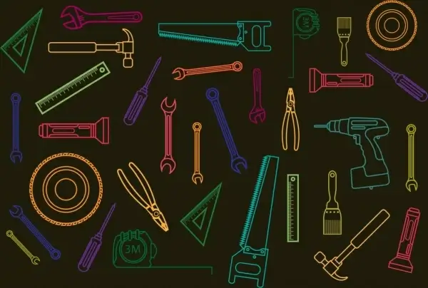 hand tools icons outline colorful flat silhouette design