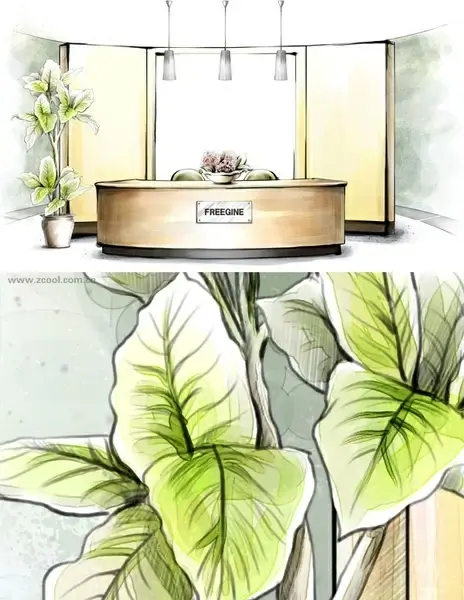 handdrawn style interior decoration psd layered images 10