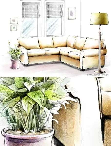 handdrawn style interior decoration psd layered images 3