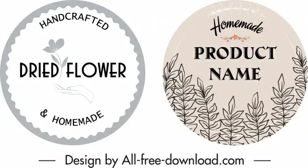 handicraft product labels flat handdrawn retro floral decor
