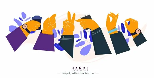 hands gestures icons entertainment sketch colored classical design
