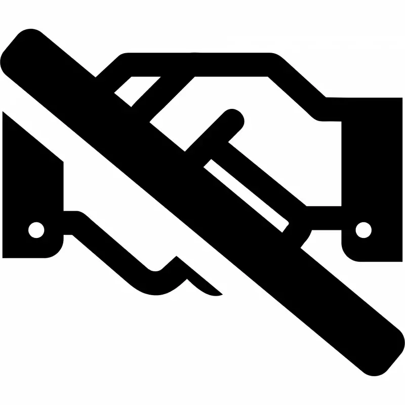 handshake slash sign icon flat black white contrast outline