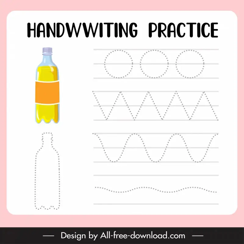 handwriting practice sheet educational template bottle geometry outline  