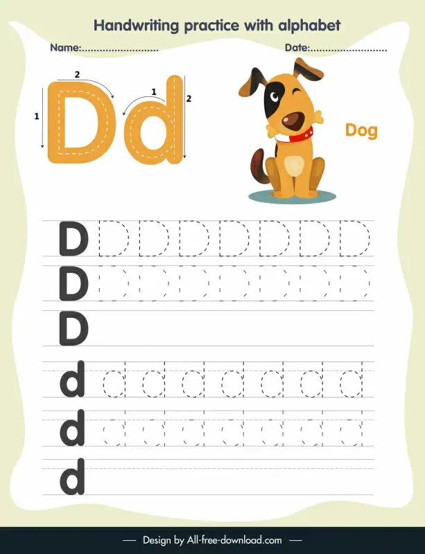 handwriting practice template alphabet letter tracing d dog sketch