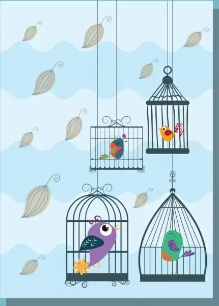 hanging birds cages background colored design style