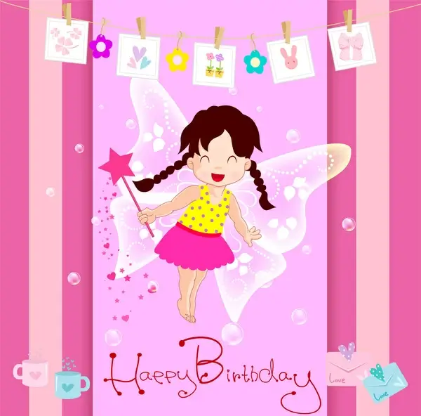 happy birthday card with cute fairy