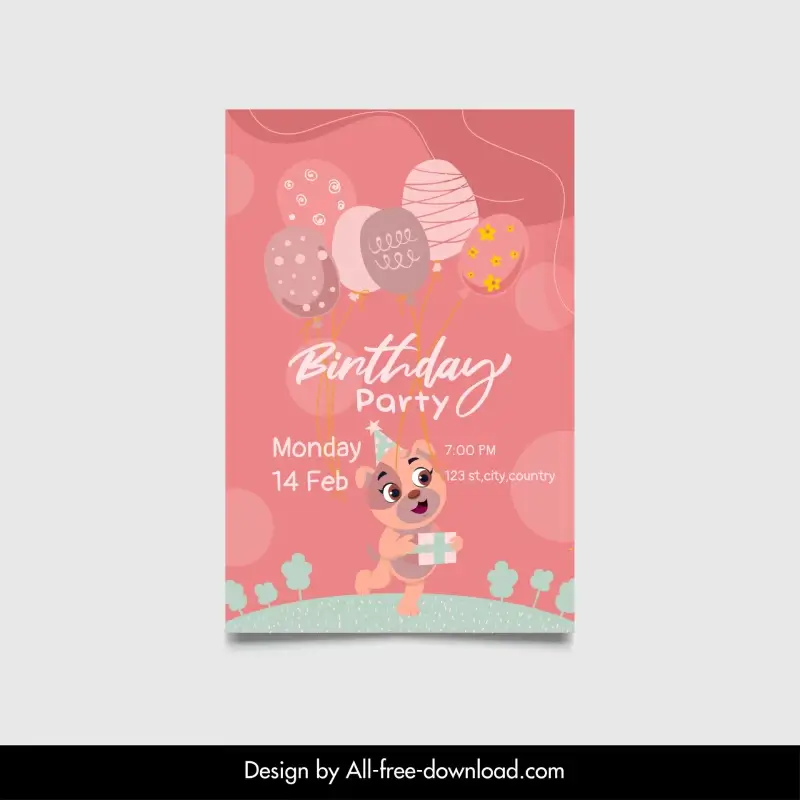 happy birthday invitation card template cute stylized puppy