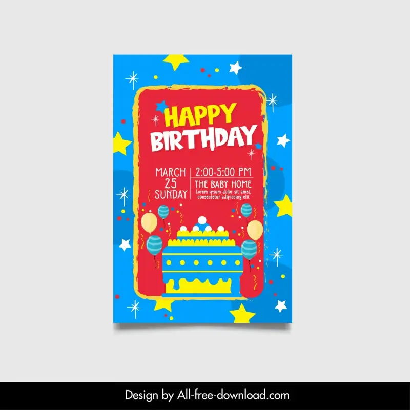 happy birthday invitation card template flat elegant stars balloon