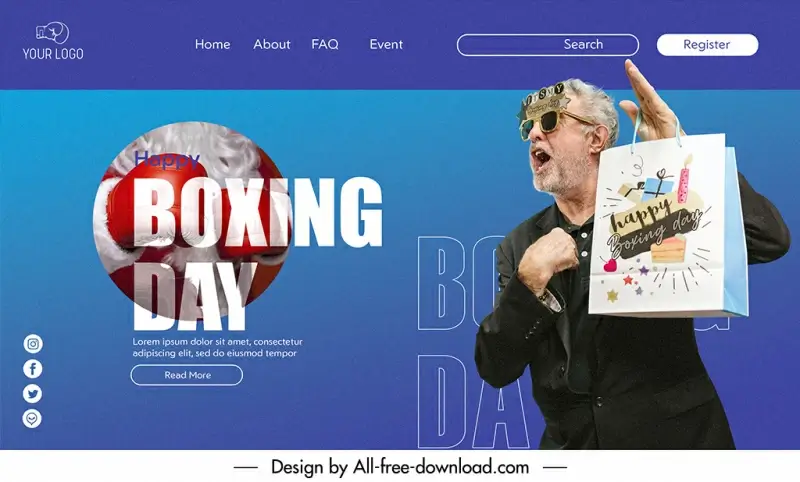 happy boxing day landing page  template modern dynamic realistic shopping man sketch