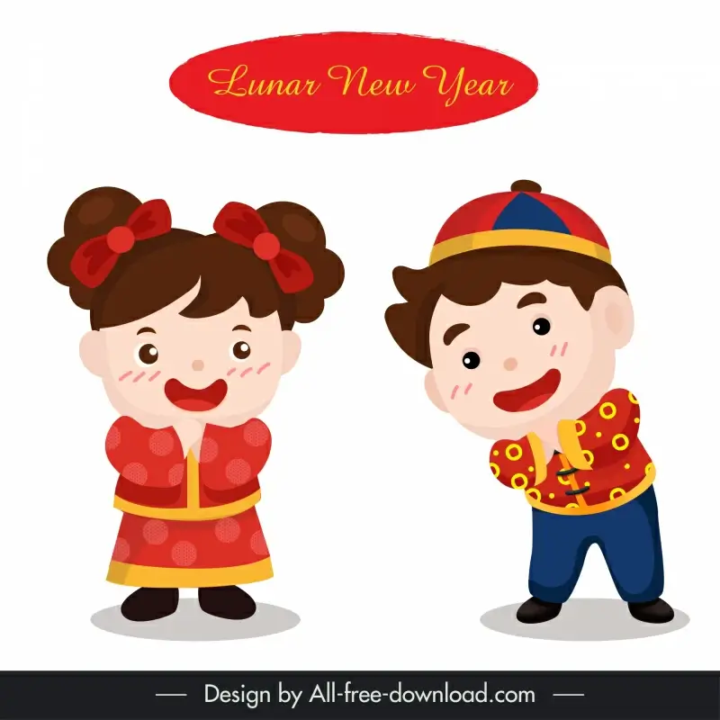 happy chinese new year design elements cute asian children cartoon characters