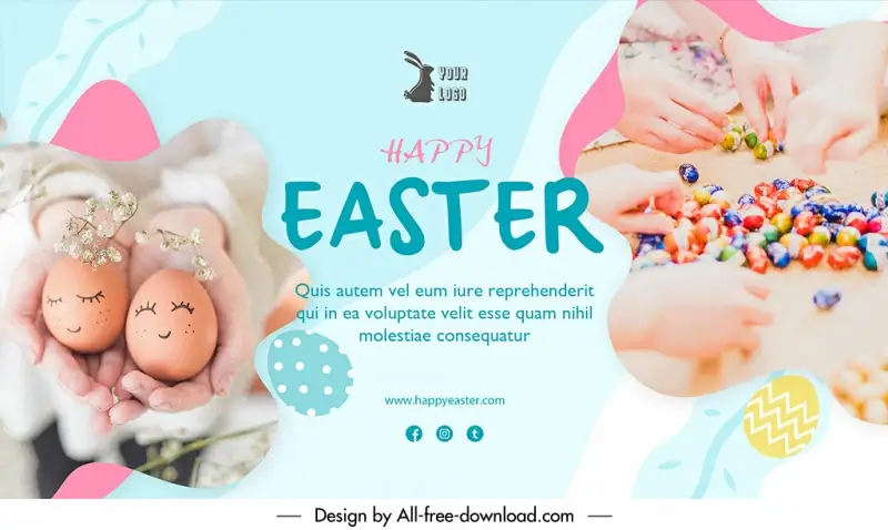 happy easter banner templates joyful hands eggs realistic design