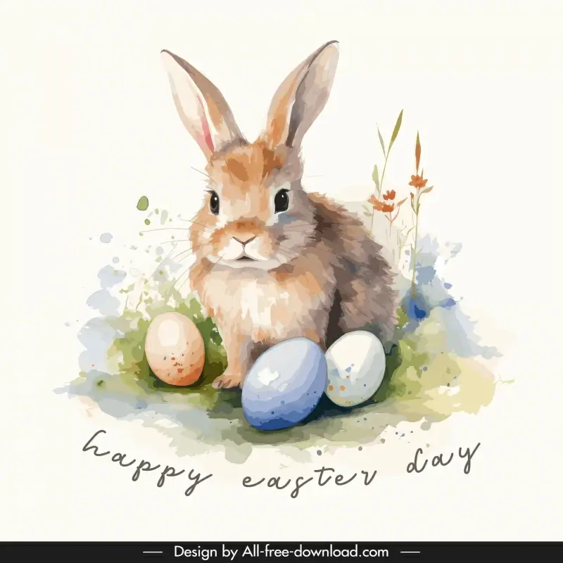 happy easter day cad template cute rabbit eggs watercolor
