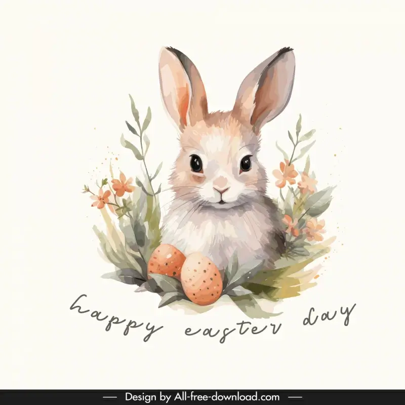 happy easter day card design elements elegant cute rabbit eggs 