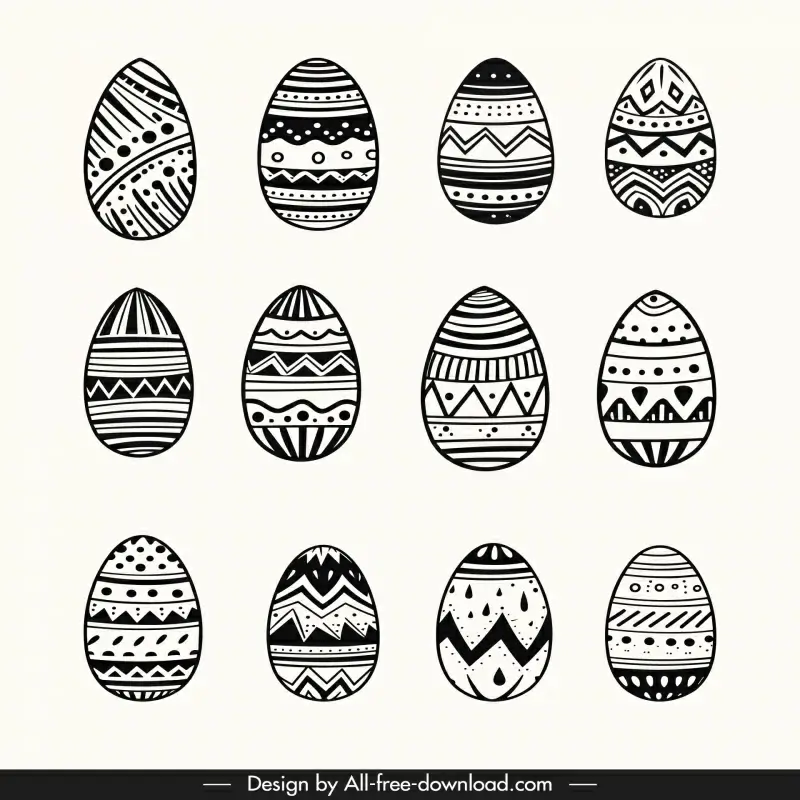 happy easter day design elements elegant flat decorated eggs