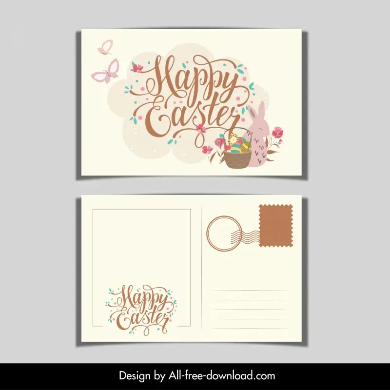 happy easter postcard dynamic calligraphy bunny butterflies