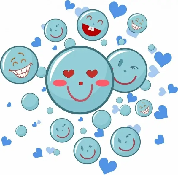 happy emoticon background funny facial blue circles