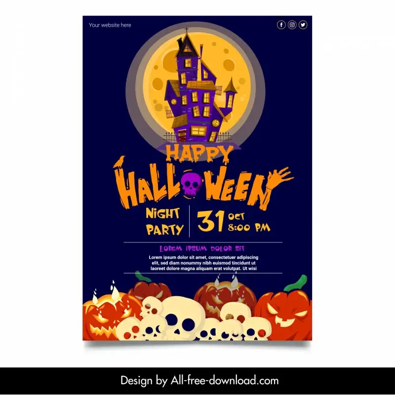 happy halloween poster template horror skulls pumpkins haunted house sketch