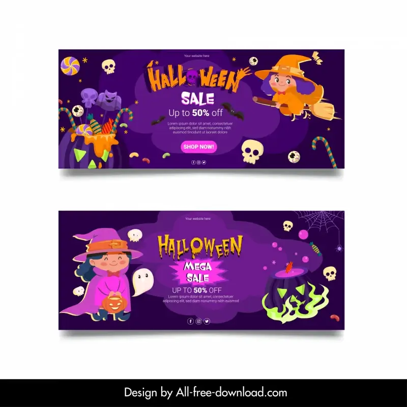 happy halloween  sale banner cute witch horror elements decor