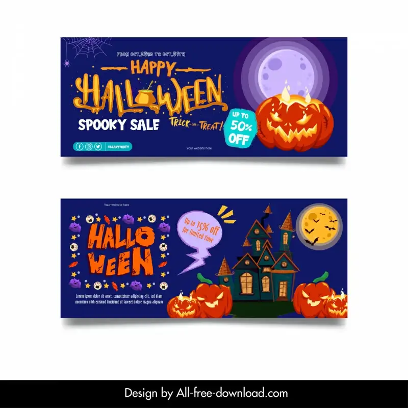 happy halloween trick or treat sale banner template horrible pumpkin haunted house moonlight decor