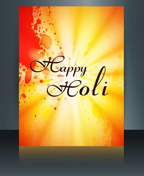 happy holi brochure template reflection colorful card festival vector